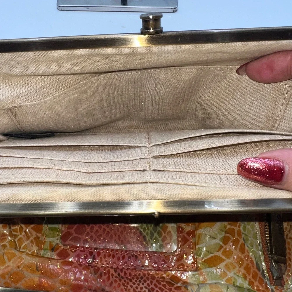 Hobo Clutch Wallet Snakeskin Print Leather Kisslock Closure